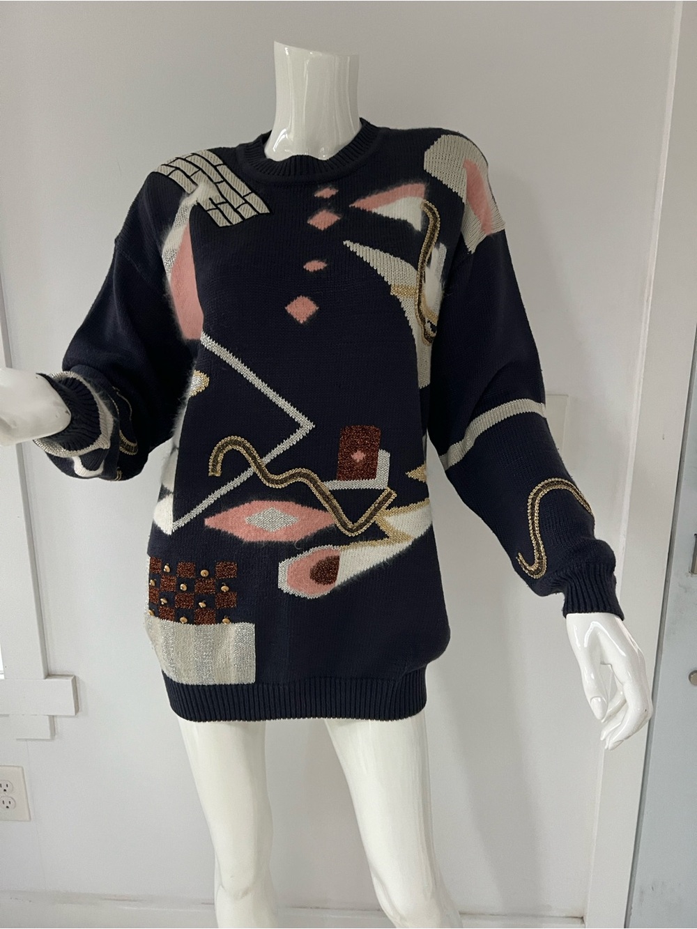 Vintage Made in Hong Kong Retro Abstract Pattern women’s sweater size Medium